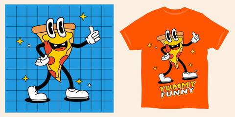 Pizza slice retro mascot t shirt design