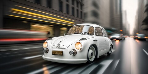 Fototapeta na wymiar Retrofuturistic concept car, inspired by Subaru 360, generative AI