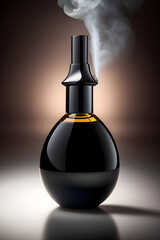 A unique dark luxurious perfume bottle with smoke

