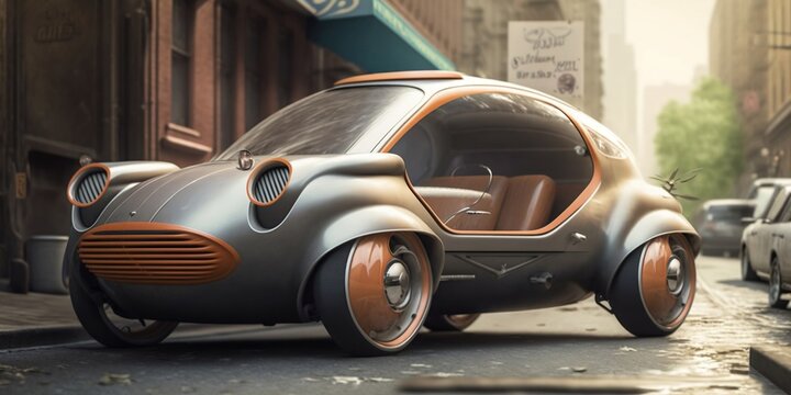 Retrofuturistic concept car, inspired by Subaru 360, generative AI - Powered by Adobe