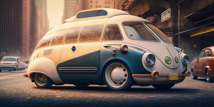 Retrofuturistic concept car, inspired by Subaru 360, generative AI - Powered by Adobe