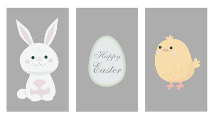 Obraz na płótnie Canvas Easter card with bunny chicken and eggs