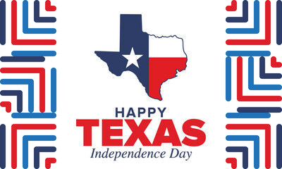 Texas Independence Day. Freedom holiday in Unites States, celebrated annual in March. Lone star flag. Texas flag. Patriotic sign and elements. Poster, card, banner and background. Vector illustration