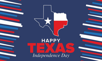 Texas Independence Day. Freedom holiday in Unites States, celebrated annual in March. Lone star flag. Texas flag. Patriotic sign and elements. Poster, card, banner and background. Vector illustration