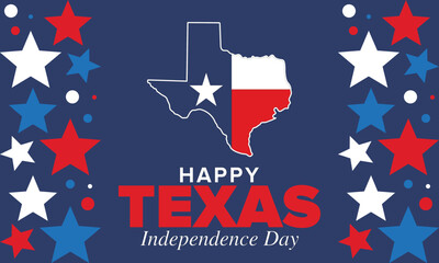 Texas Independence Day. Freedom holiday in Unites States, celebrated annual in March. Lone star flag. Texas flag. Patriotic sign and elements. Poster, card, banner and background. Vector illustration