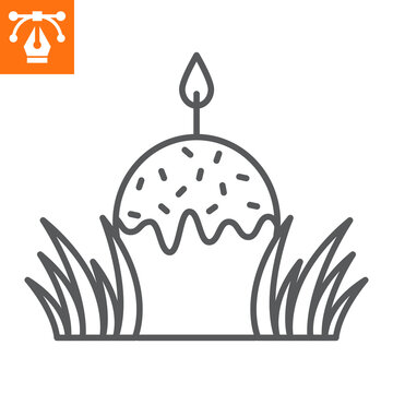 Easter cake with candle line icon, outline style icon for web site or mobile app, holyday and easter, panettone with candle vector icon, simple vector illustration, vector graphics.