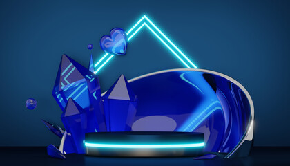 Fototapeta na wymiar Dark blue geometric background, japanese style podium blue concept .3d rendering