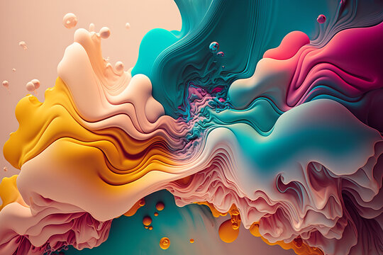 Liquid paints, gouache colors mix colorful background. Generative AI illustration