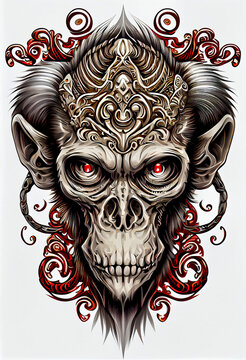 Generative AI abstract render of a monkey skull