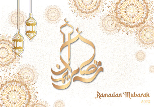 Ramadan Mubarak Calligraphy, Ramadan Mubarak 2023 Calligraphy, Free vector Ramadan Kareem Banner,Islamic calligraphy, Arabic calligraphy designs.Hand-drawn illustration of a background with butterflie