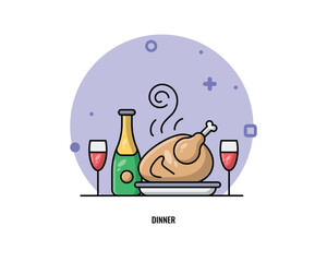 dinner icons, editable stoke, stoke illustration.