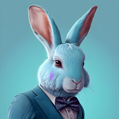 Obraz na płótnie Canvas Hipster Rabbit portrait. Cute Funny Art Illustration Generative AI
