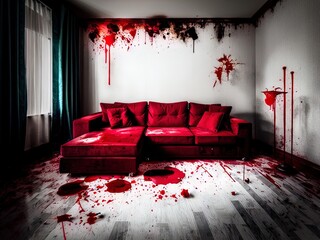 A blood splattered crime scene.