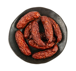 Dry Smoked Sausages Isolated, Salami Sticks, Kielbasa, Cabanossi, Kabanos, Dry Embutido, Chorizo, Bratwurst