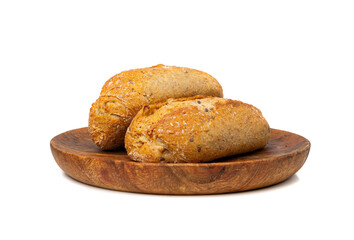 Grain Bread Isolated, Whole Buns with Seeds, Rustic Organic Cereal Bread Grain Bun