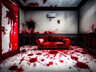 A blood splattered crime scene.