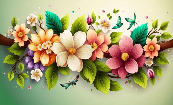 Spring banner and abstract background. Floral background for creative design, prints, booklet. Beautiful spring and summer blossom banner created with generative Ai technology