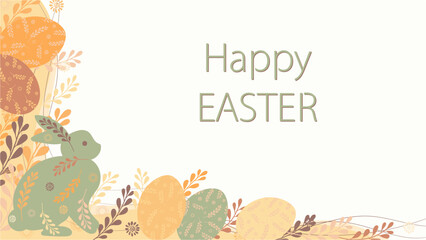 Easter banner. Composition of spring flowers. Easter bunny. Spring colors