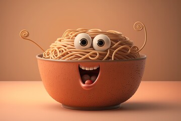 Cute Cartoon Bowl of Spaghetti with Space for Copy (Created with Generative AI)