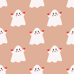seamless pattern with cute ghost with herat