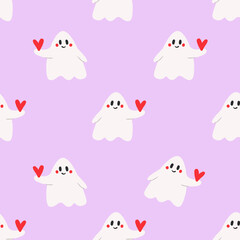 seamless pattern with cute ghost with herat