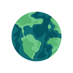 Happy earth day. Earth, green globe on a white background. Ecology and environmental protection. Can be used as a postcard or for printing. Vector illustration in flat cartoon style.