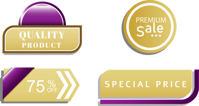 Simple flat style vintage labels, stickers with sale discount text. Sale quality tags and labels. with Transparent Background.