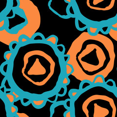 Abstract seamless pattern with circle, dots and spots decorative elements. Hand drawn background in boho style for textile print, fabric design, wallpaper and digital paper, wrapping.