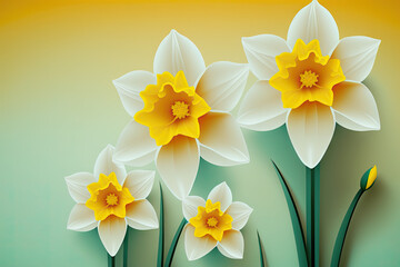 Daffodils Flowers spring summer Minimalism Background with empty Copy Space for text - Daffodils Backgrounds Series - Daffodils background wallpaper texture created with Generative AI technology