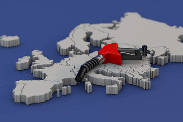 3d nozzle and Europe map a energy crisis concept