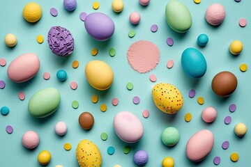 Fototapeta na wymiar Happy easter decoration background colorful eggs