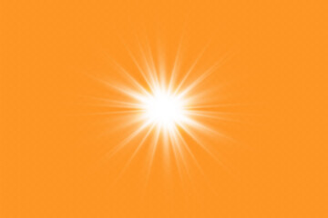 Solar rays.Warm sun on a yellow background. Leto.bliki. 