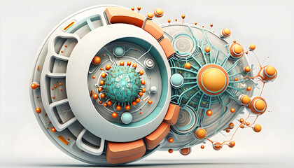 Obraz premium Sgenarized with the help of a neural network , vector image on the theme of science and progress, technology of the future