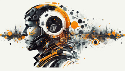 vector image on the theme of science and progress, technology of the future,black and gold colors
