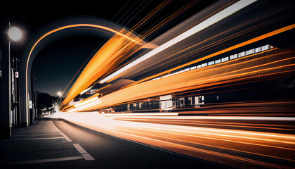 Fototapeta premium Abstract long exposure dynamic speed light trails, generative ai