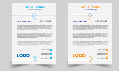 Abstract Corporate Business Style Letterhead Design Vector Template For Your Project. Simple And Clean Print Ready Design, Elegant Flat Design Vector Illustration.orange and blue Letterhead Design 