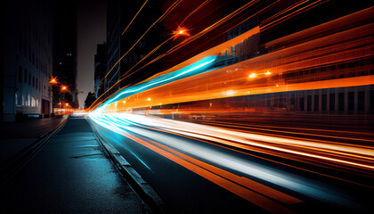 Plakat Abstract long exposure dynamic speed light trails, generative ai