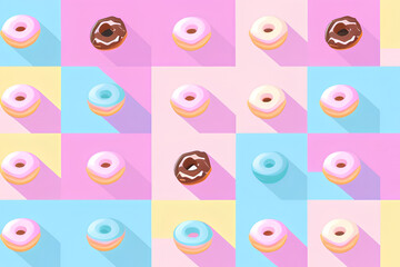 Cute Collage Collection Of Colorful Donuts created with generative ai technology