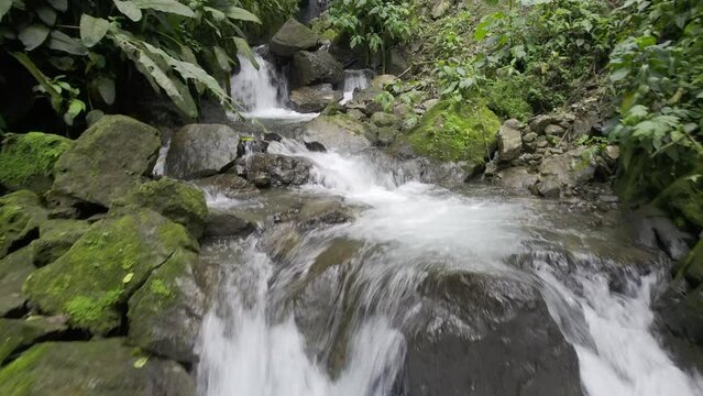 Aerial video of a waterfall in Nambilo Valley, near Mindo, Ecuador