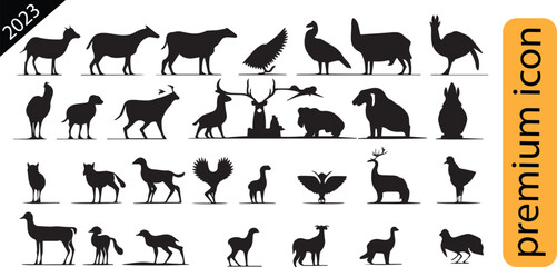 Animals cartoon vector, animal silhouette | Wild Animals Icons Pack, Collection.