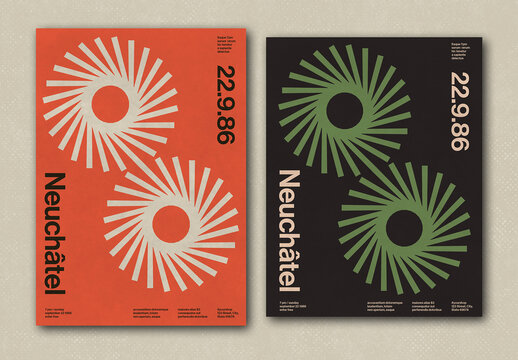 Swiss Design Style Poster Layout with Primitive Shapes Elements