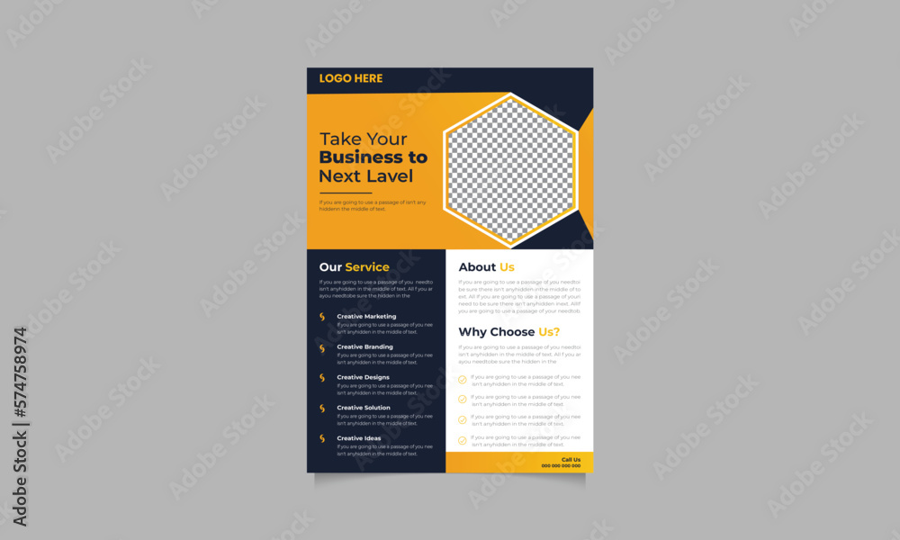 Poster yellow color-based multipurpose flyer template with photo free.vector design template.