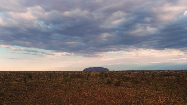 Uluru Aerial Drone Shot Outback Australia Red Desert Landscape, Ayers Rock