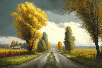autumn countryside road, generative artificial intelligence 