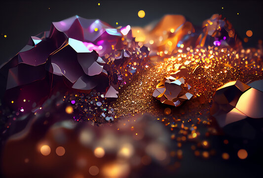 Purple Amethyst  And Orange Glitter Abstract Background, Generative Ai