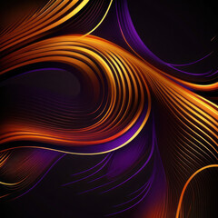 Abstact background of orange and purple lines on black background. Ai Generated