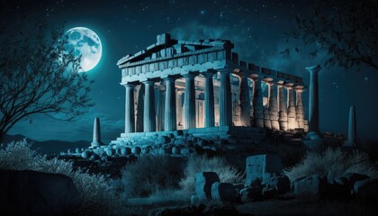 A Night to Remember: Exploring the Enchanted Ruins of Athens, AI Generative
