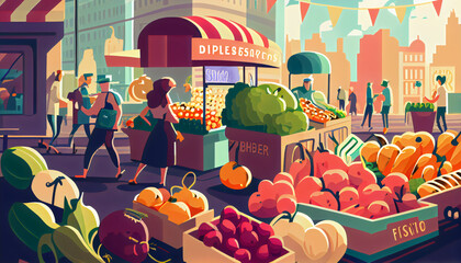 street view of fruits and vegetables at the market, grocery