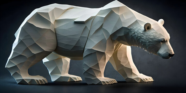 Wonderful origami polar bear. Amazing origami animals. Beautiful abstract surreal geometric animal concept, contemporary colors and mood social background. Created with Generative AI