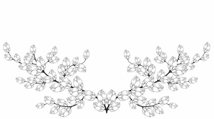 Gentle floral background from flower branches and buds, flower arrangement. Hand drawing. For stylized decor, invitations, cards, posters, flyers, backgrounds, as clipart